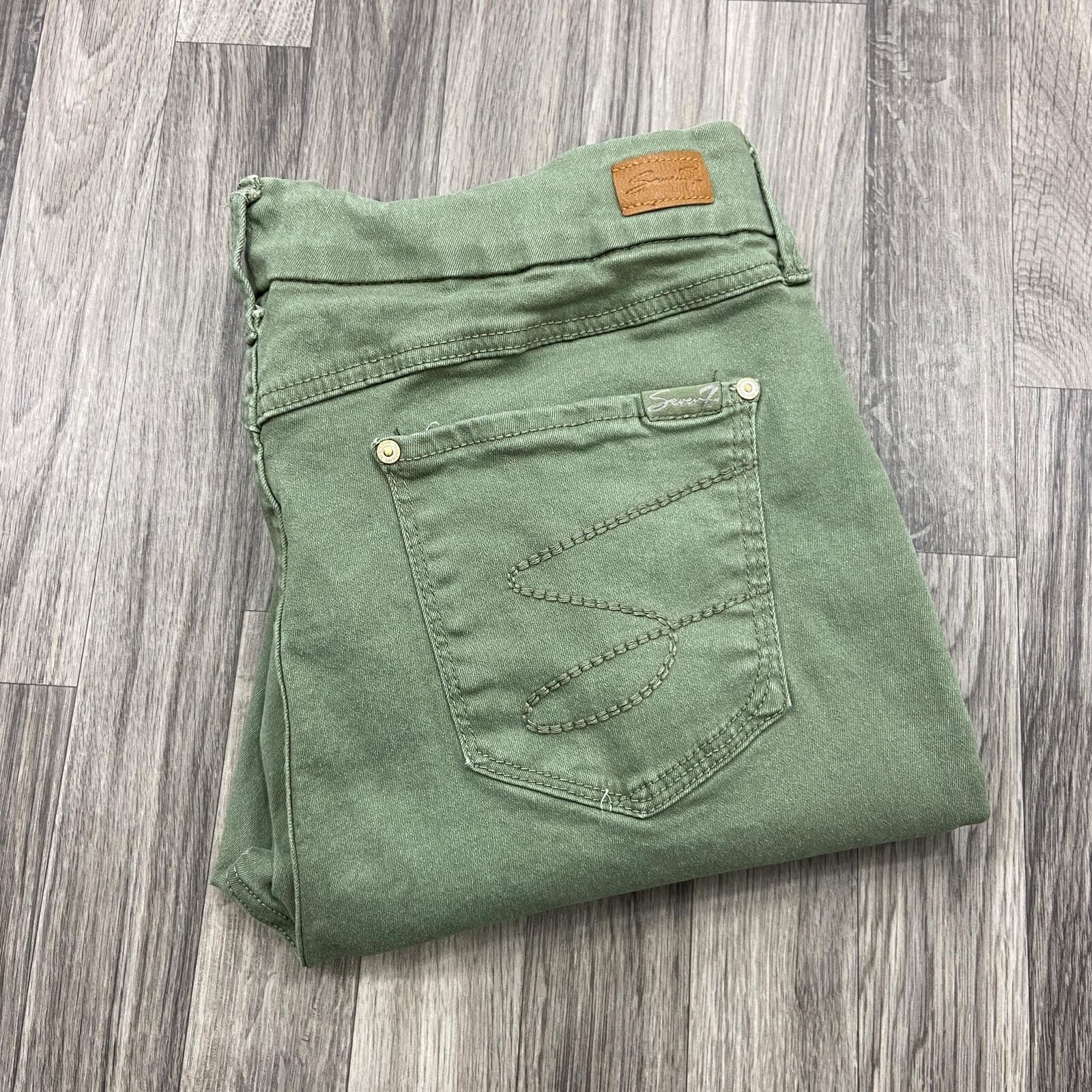 SEVEN7 High Rise Skinny Green Denim Jeans for Women Size 16 Tummy Control