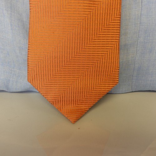 Herringbone Neck Tie Mens Orange Solid Silk Wedding Chevron Wide GEOFFREY BEENE - Picture 2 of 9