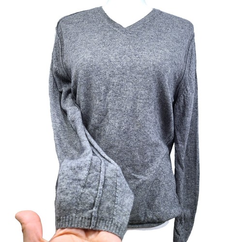 LXRI CASHMERE DESIGNER KNIT SWEATER Sz Mens M Gray V Neck 100% CASHMERE - Picture 2 of 7
