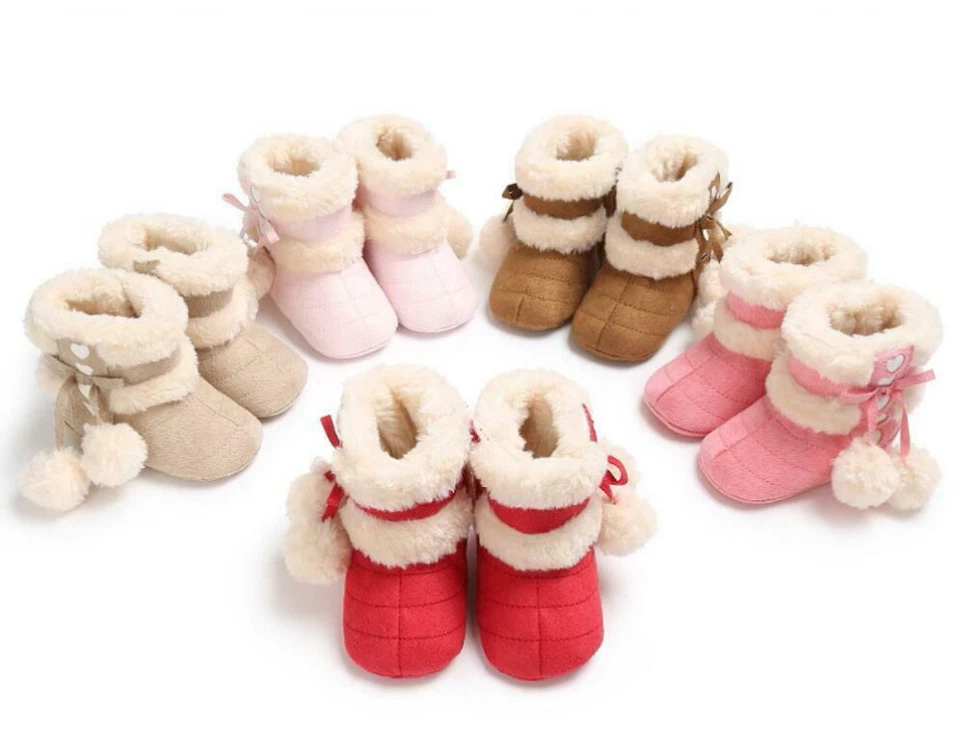 Recién Nacido Bebé Niño Niña Cochecito Zapatos Infantil PomPom Balls Invierno Botas para Nieve Entrenadores Foto 2 de 4