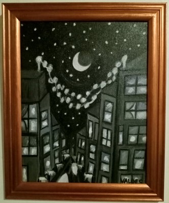 OIL PAINTING 11X14'' CITY NIGHT Original