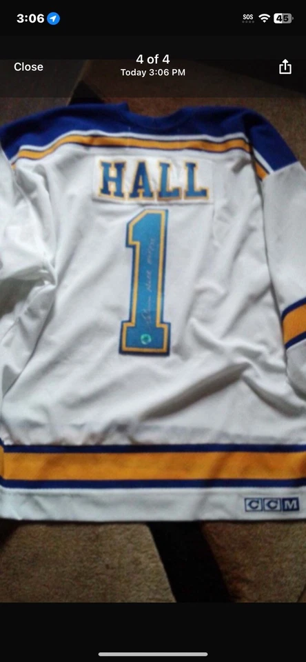 CAMISETA 2XL ST. LOUIS BLUES GLENN HALL #1 HOF/75 CCM FIRMADA Foto 2 de 2