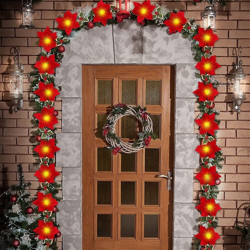Christmas Garland with Lights Door Wreath Outdoor Christmas Decorations