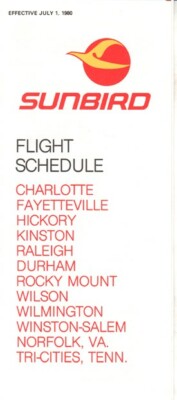 Sunbird Airlines timetable 1980/07/01