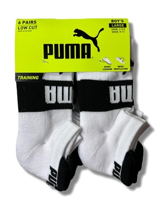 PUMA SOCKS BOYS X6 - LOW CUT 243 - EDGE NAVY GRAY - LARGE SZ SHOE 4-9.5 - 6 PACK