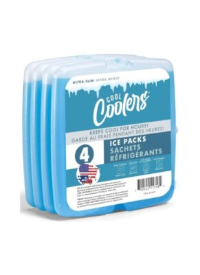 Cool Coolers 4 Pack Slim Ice Packs, Quick Freeze Space Saving Reusable Ice Packs