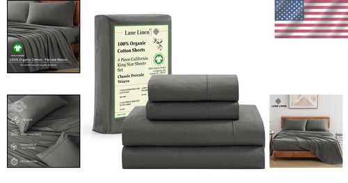 Organic Cotton California King Sheet Set with Deep Pockets - Luxurious Charcoal - Picture 2 of 11