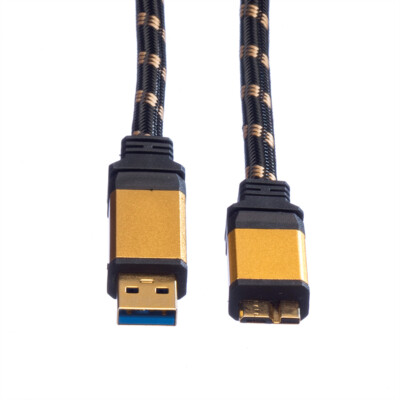 USB 3.2 Gen 1 Kabel Gold, USB A - Micro B, Stecker/Stecker, 2 m