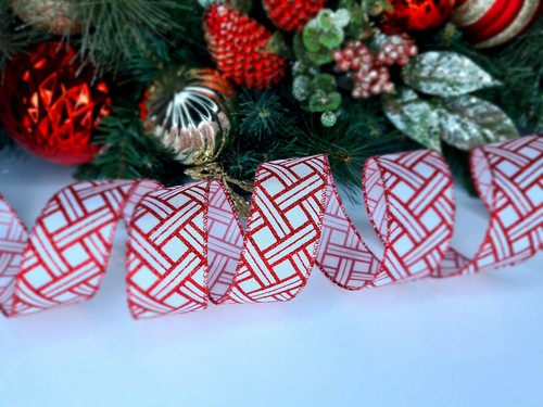Wire Edged Ribbon FROM £1 Christmas Craft Decoration Glitter Bow Tree Wrap Gifts - Picture 47 of 58