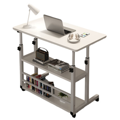 Mobile Rolling Study Table Multi-Layer Storage Wooden Laptop Table Storage Shelf