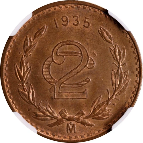 MEXICO ESTADOS UNIDOS 1935  2 CENTAVOS COIN NGC CERTIFIED UNCIRCULATED MS64-RB