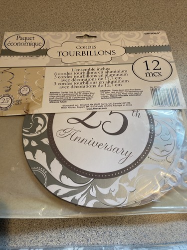 Amscan Decorations 25th Silver Anniversary Hanging Napkins Bells Confetti Party - Picture 4 of 7