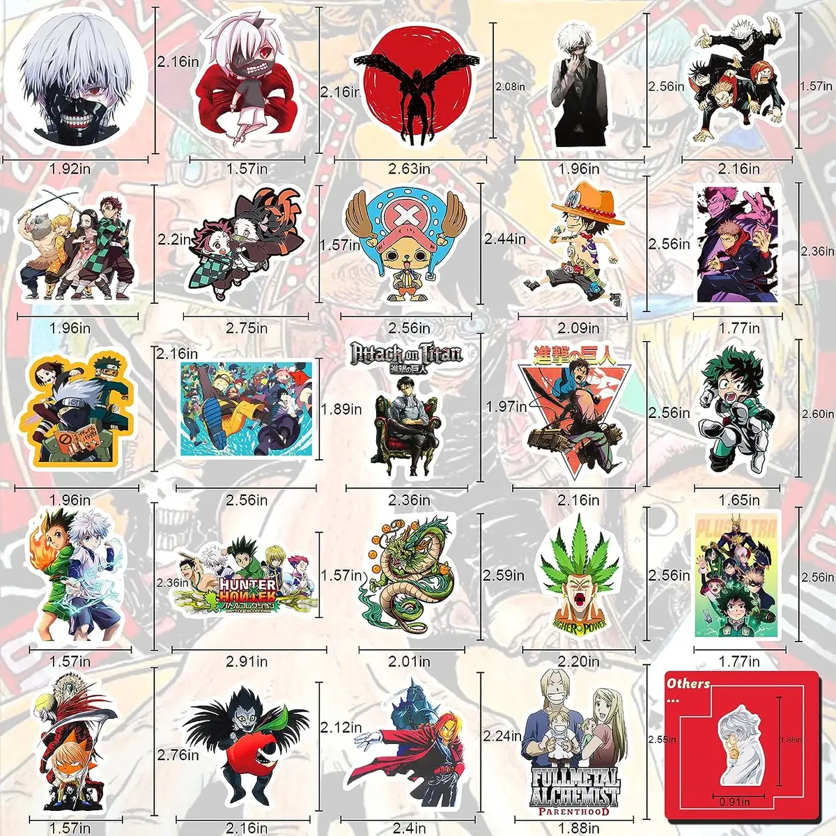 Anime Stickers Mixed Pack,600Pcs Mixed with Classic Anime Theme Sticker  Pack,Vin