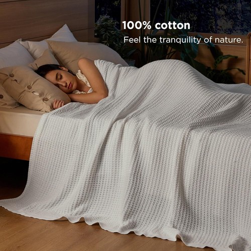 Bed - Breathable and Soft, Waffle Weave Blanket for Summer Spring, White - Picture 4 of 7