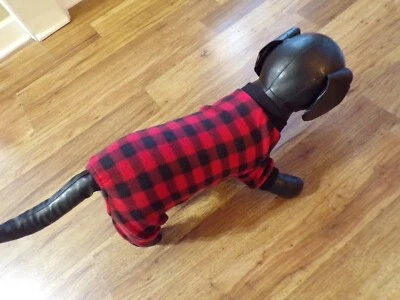 pet dog pajamas, fleece, buffalo plaid, red&black, Medium*(read size details) - Image 1 of 4