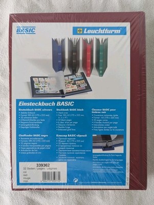 RED Leuchtturm BASIC Hard Cover Stockbook for Stamps - 32 black pages 6.5''x9''