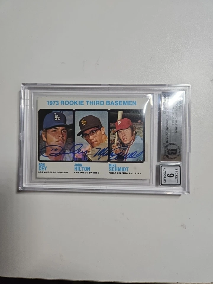 1973 Topps High Number Mike Schmidt, Ron Cey, John Hilton #615 (RC) automático BGS 9🔥 Foto 3 de 4