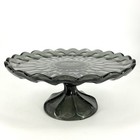 Vintage Anchor Hocking Fairfield Smoke Grey Cake Stand Pedestal Dessert Plate
