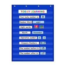 Standard Pocket Chart 28x43 inch 10 Pockets for Classroom Home Blue