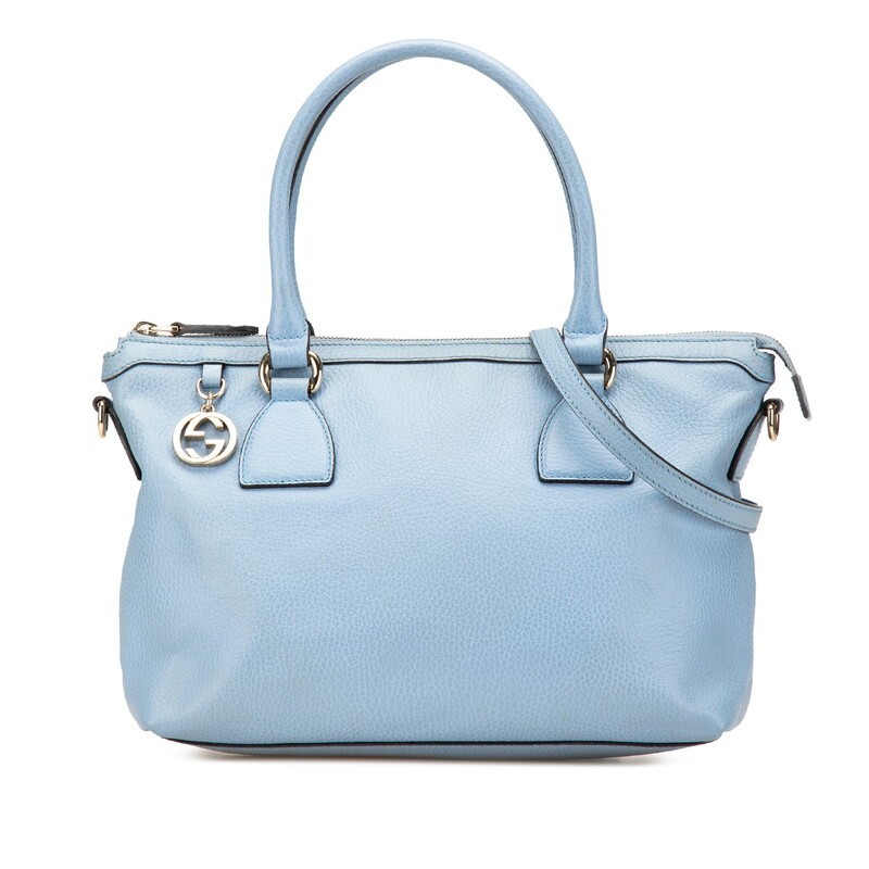 GUCCI Interlocking G Light Blue Leather Shoulder Hand Bag 2-Way 449659 896292