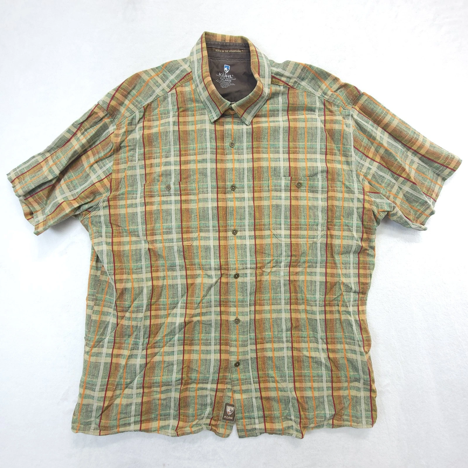 KUHL Button Up Shirt Mens 2XL Plaid Linen Blend Skorpio Hiking Outdoors
