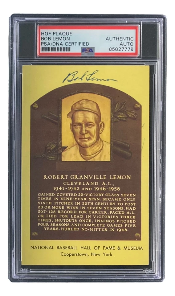 Bob Lemon Signed 4x6 Cleveland HOF Plaque Card PSA/DNA 85027778 - Image 4 of 4
