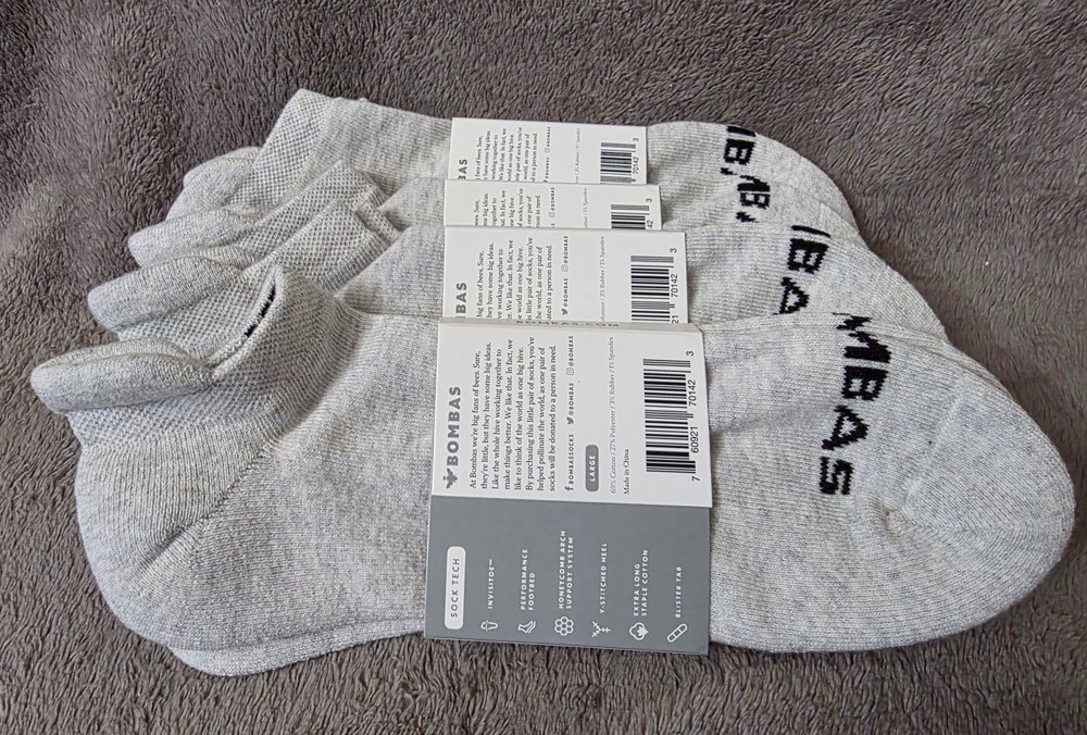 4-Pack (4 pairs) Bombas Solids Ankle Socks - Grey - Men's Large | eBay