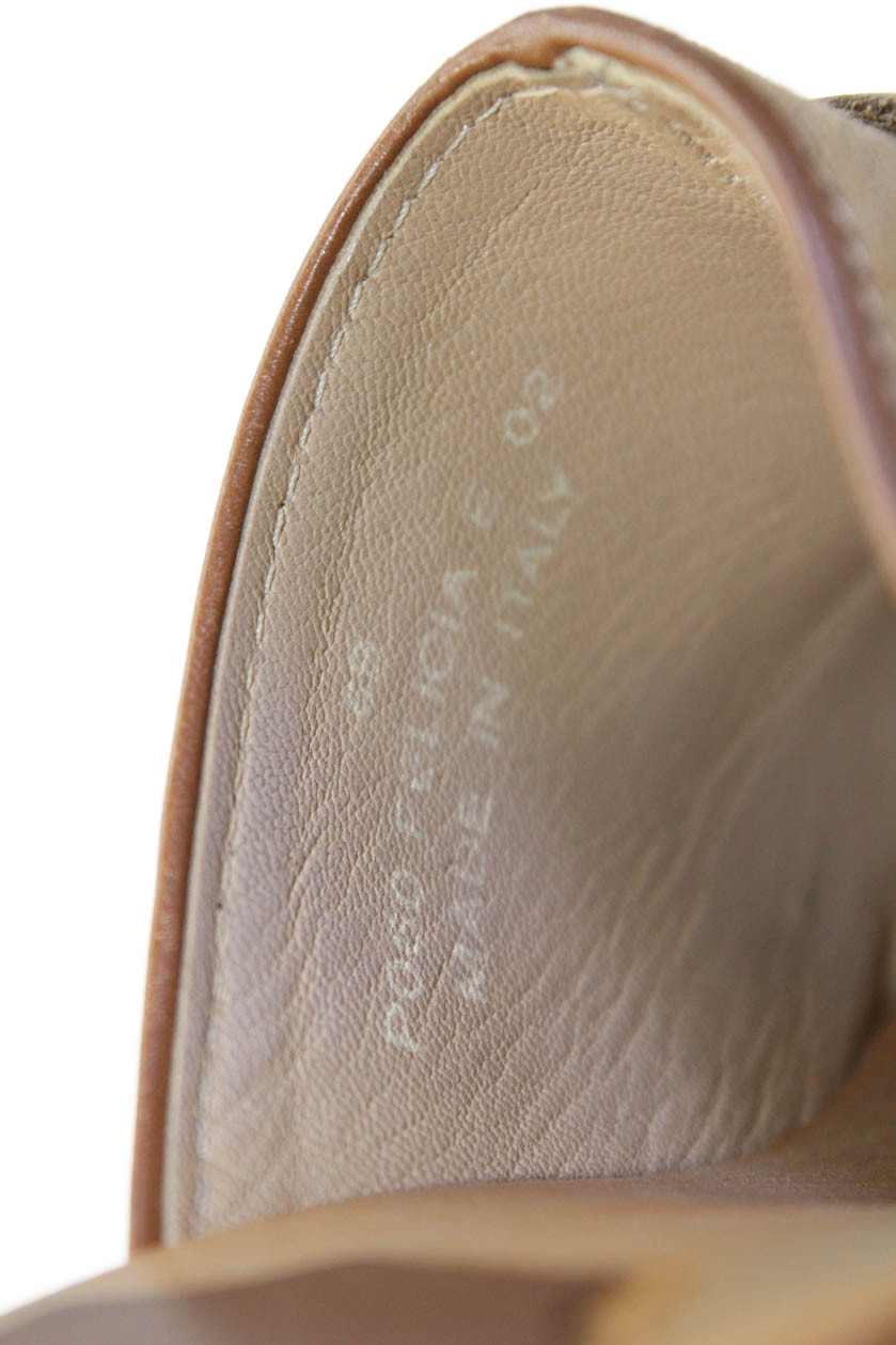 Coach Women's Suede Leather Studs Wood Heel Mules Sandals Beige Size 6 thumbnail 6