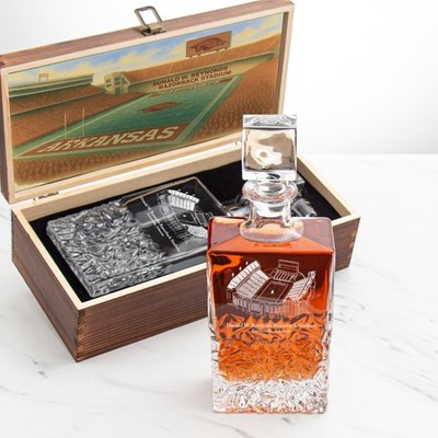 College Football Stadium   Engrave Sports Team Decanter in Rustic Wood Box