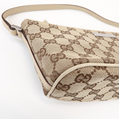 GUCCI Boat Bag GG Canvas Leather Pouch Hand Bag Beige Brown 07198 Auth Used F/S - Picture 9 of 22