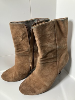 Stiefelette Gr. 39 von Anna L. Pfennigabsatz 9 cm Velours Leder sandfarben