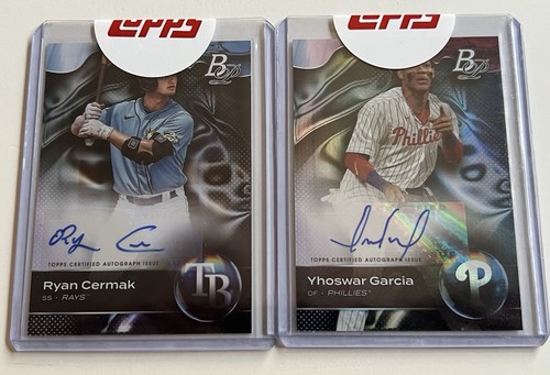 2 Karten Lot 2023 Bowman Platinum Prospect Autogramm RYAN CERMAK, YHOSWAR GARCIA
