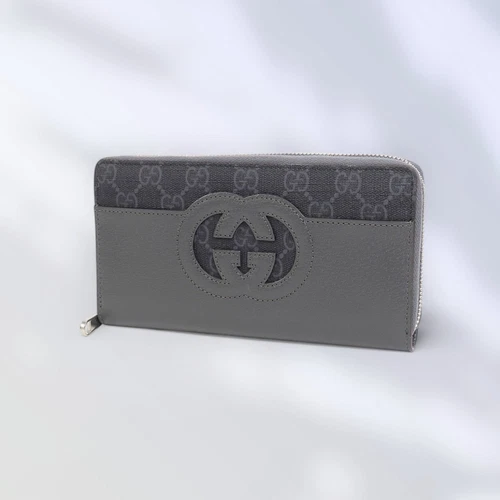 Gucci Portefeuille Découpé G Zip Autour GG Supreme Noir Gris Toile