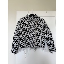 IRO Paris Otavia Quilted Geometric Moto Jacket - Black White Size 38 - Small