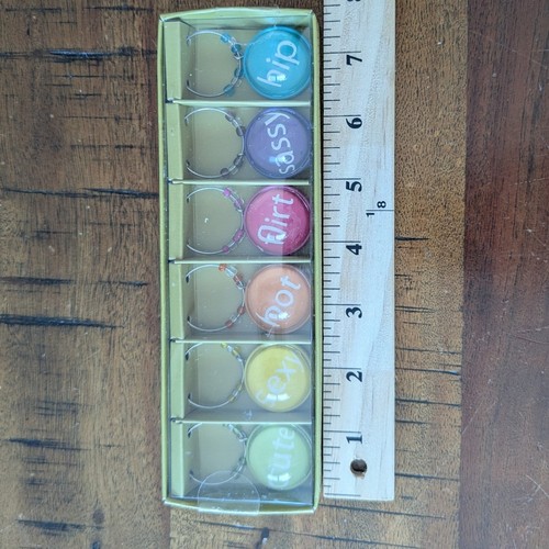 Vtg Pier 1 Imports Drink Charms Multicolor Fun Text Beaded Wine Markers Festive