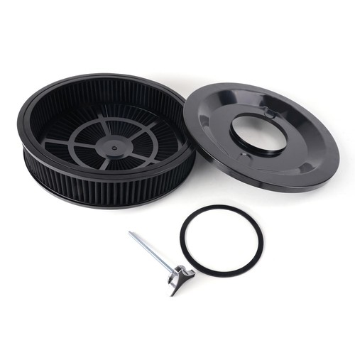 High Flow 14x3" Black Round Thru Washable Air Cleaner w/ Chrome Lid For SBC BBC - Picture 10 of 11