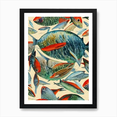 Northern Krill Vintage Grafik Wasser gerahmtes Wandbild Poster Leinwanddruck Bild