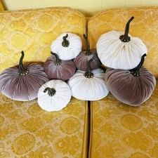 Velvet Pumpkins Handmade Lot of 8 Brown Beige White Fall Decor