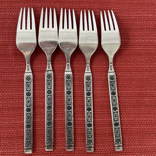 Set/5 Gorham HACIENDA Stainless SALAD FORKS Vintage Flatware Lot - Picture 7 of 9