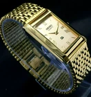 Vintage GP Seiko Slim Tank Quartz Men Golden Face Dress Watch-Free DDP Shipping