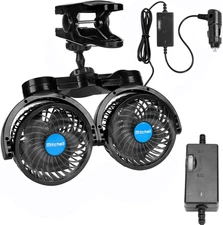 12V Car Clip Fans, Adjustable Dual Head Clip Fan 360° Rotatable Cooling Air Fan,