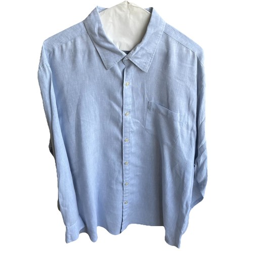 Camisa MURANO Para Hombre XL 100% Lino Abotonada Bolsillo Frontal Manga Larga Polvo Azul