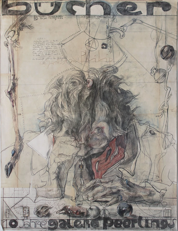 Horst Janssen Selbstporträt mit Maus Galerie Peerlings signiert Offsetdruck 1980 - Bild 4 von 4