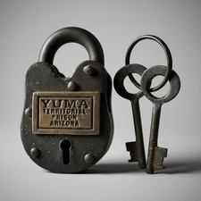 Yuma Prison Cast Iron Lock with Brass Tag & K...