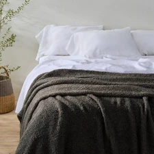 Casaluna Boucle Wool-Blend Blanket for Bedroom Natural Full/Queen