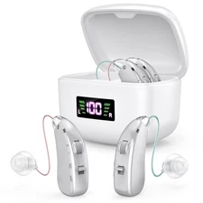 BTE Digital Rechargeable Hearing Aid For Severe Hearing Loss With Charging Case