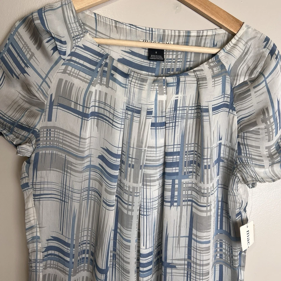 Vestido para mujer Mac & Jac forrado de seda manga corta azul/gris estampado nuevo sin etiquetas Foto 2 de 4