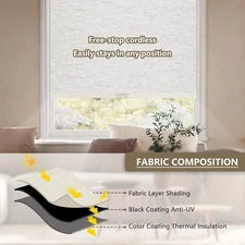 Cordless Blackout Roller Shades Blinds, Free-Stop, Pull Down - Linen 52" x 72"
