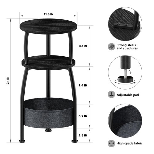 3-Tier Accent Bedside Corner Table Nightstand Bedside Tables with Storage Basket - Bild 9 von 44