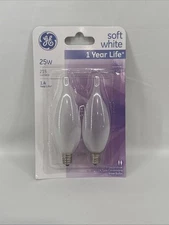 (2-Pk) GE Candelabra Light Bulb Bent-Tip Soft White 215LM 25-Watts PK-00002126-2